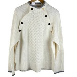 Ann Taylor Luxe Cream Wool-Blend Textured Oversized Mock Neck Sweater Size Large